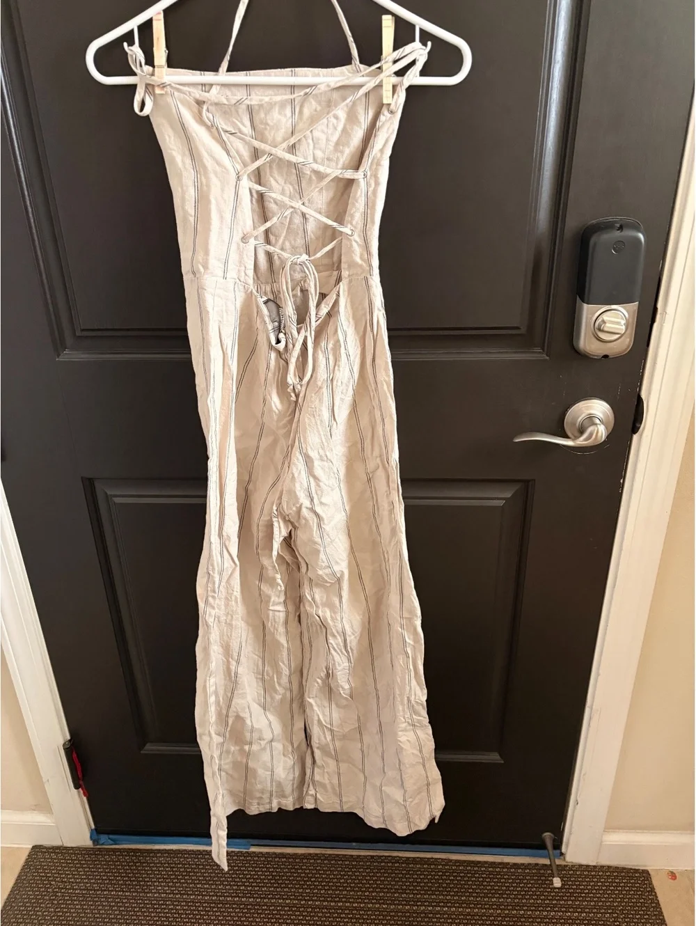 Reformation Beige 100% Linen Jumpsuit Lace-Up Back Cottagecore Size 6